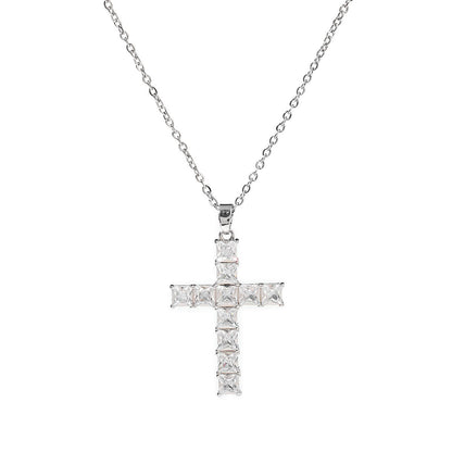 Cross pendant necklace full of diamonds square zircon