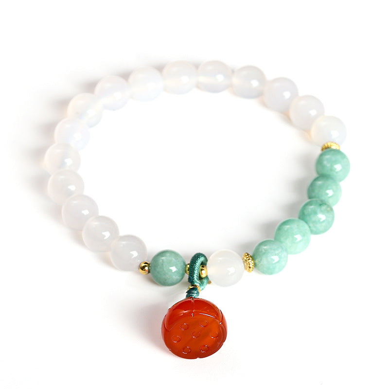 Natural white agate Myanmar jade bead bracelet