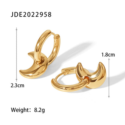 14K Gold Moon Hoop Pendant Earrings