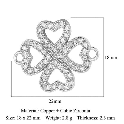 Copper inlaid zircon DIY four-leaf clover pendant.