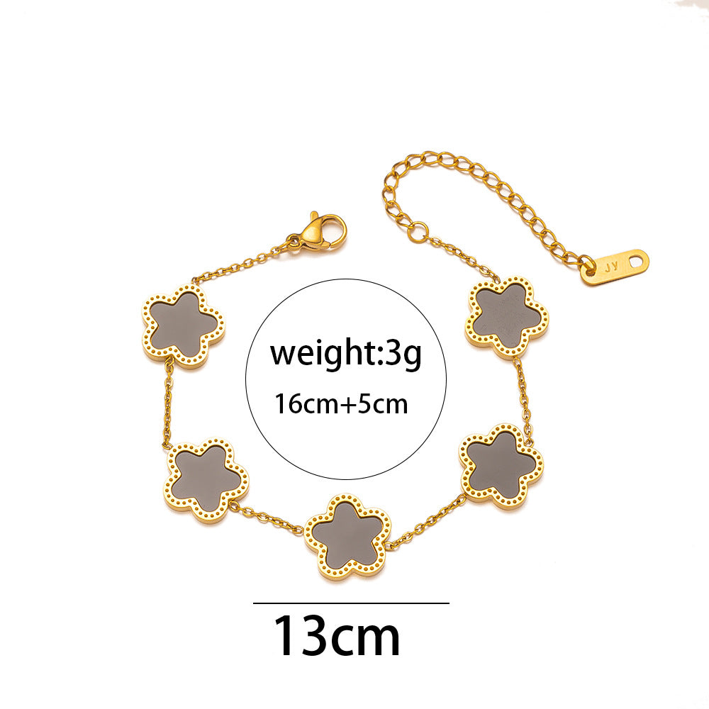 Fashion Stainless Steel Five-Petal Flower Bracelet - 18K Gold