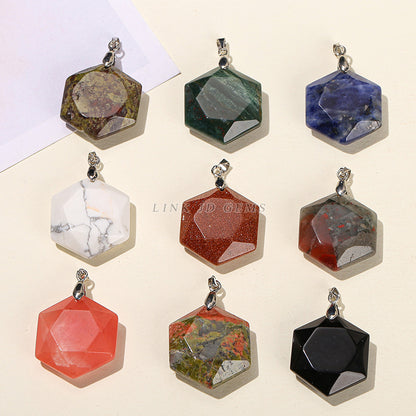 Natural stone crystal cut hexagram pendant.