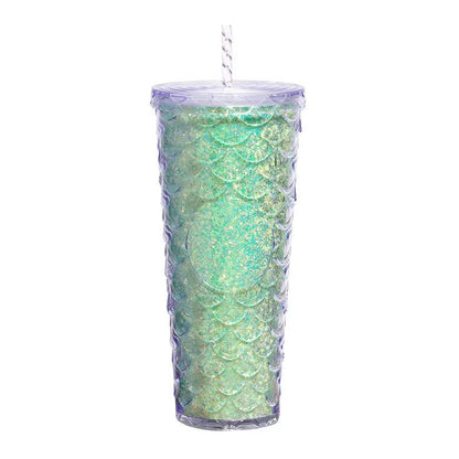 Scaled Pattern Large Capacity Double-Layer Plastic Straw Bottle