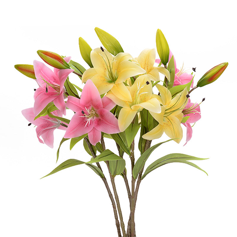 2 flowers and one bud long branch lily artificial flower