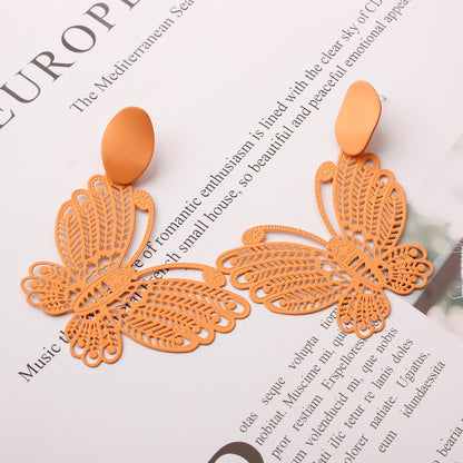 Hollow metal spray paint butterfly earrings