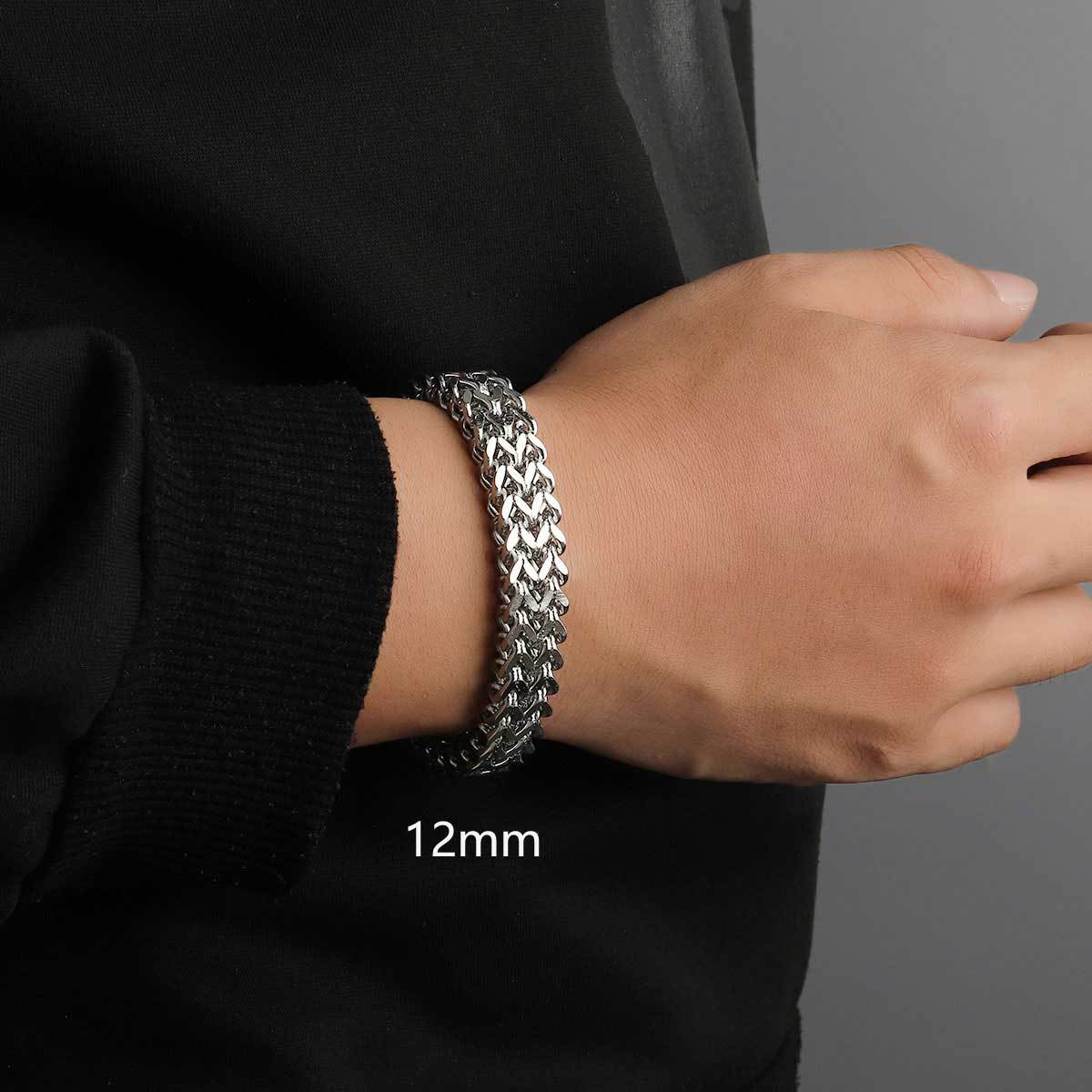 Titanium steel double row men's 8-12mm stainless steel bracelet