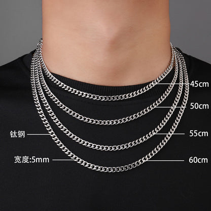 5Mm Titanium Steel Four-Sided Necklace Cuban Chain