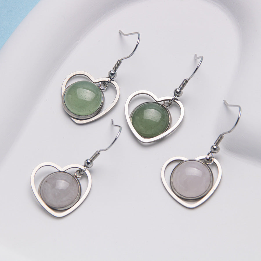 Natural Stone Crystal Heart Shape Stainless Steel Earrings