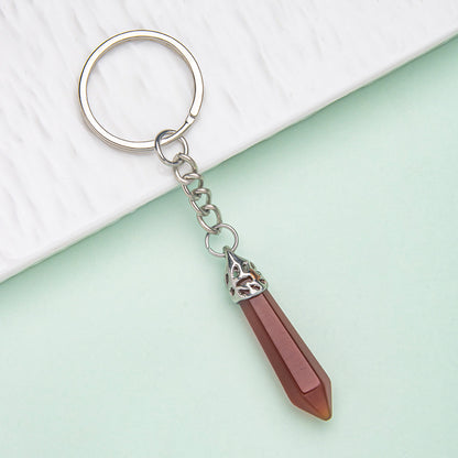 Natural crystal hexagonal column keychain bag pendant