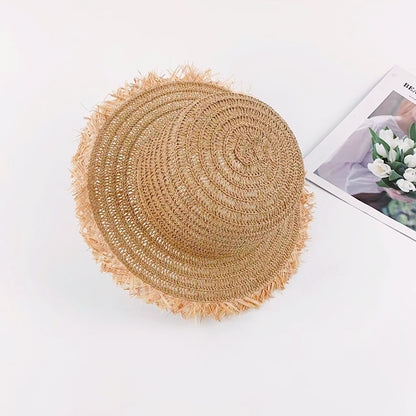 Raffia Straw Flat Brim Sun Hat