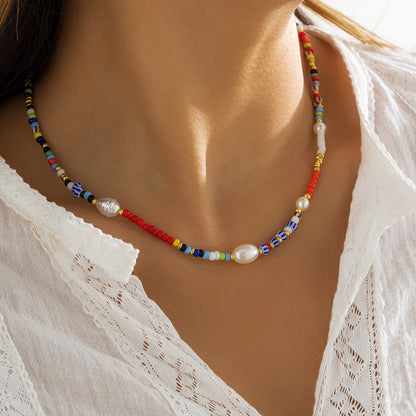 Woven beaded colorful bee necklace