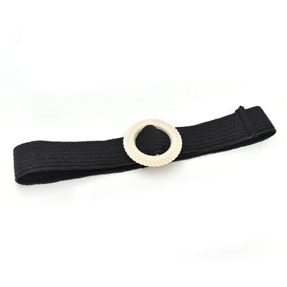 Wooden buckle woven belt temperament