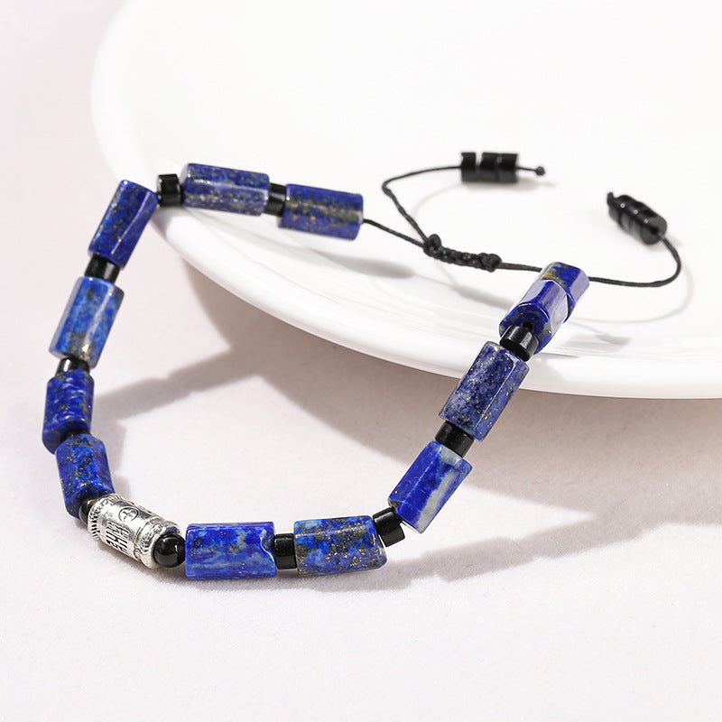 Natural lapis lazuli round tube bead braided bracelet