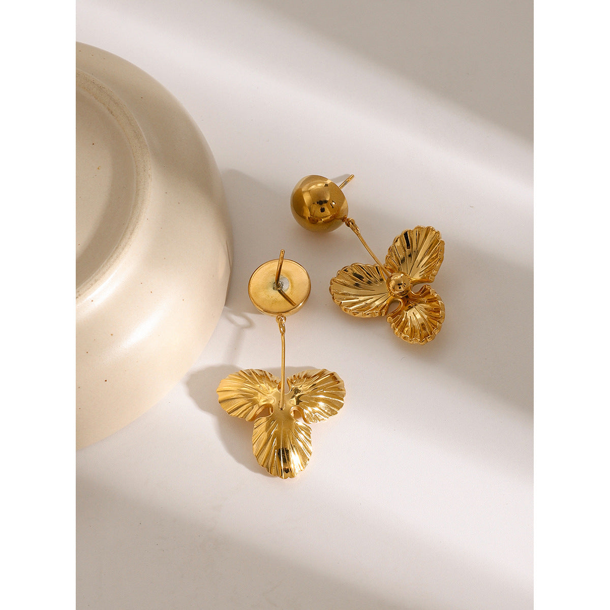 Hemisphere Three-petal Flower Pendant Earrings