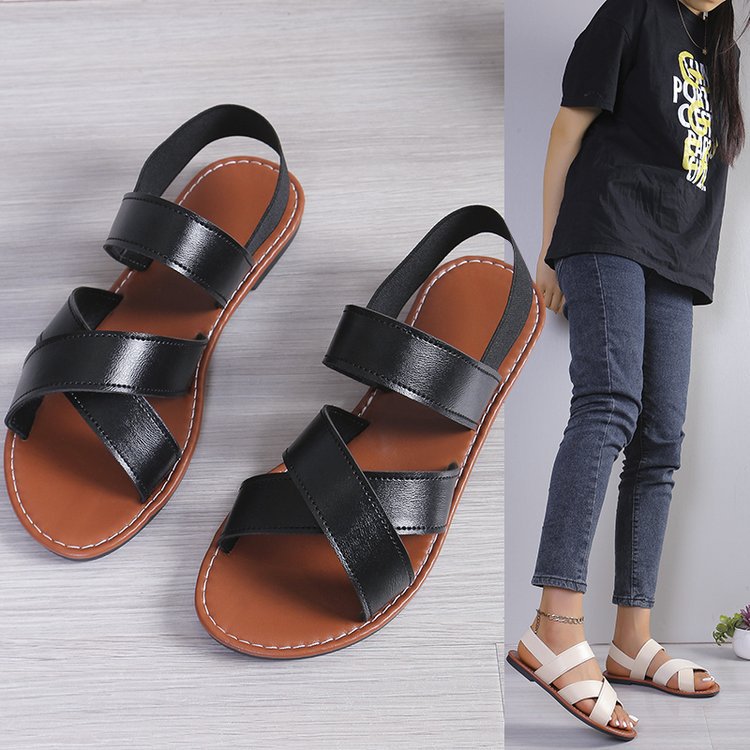 Cross step flat sandals