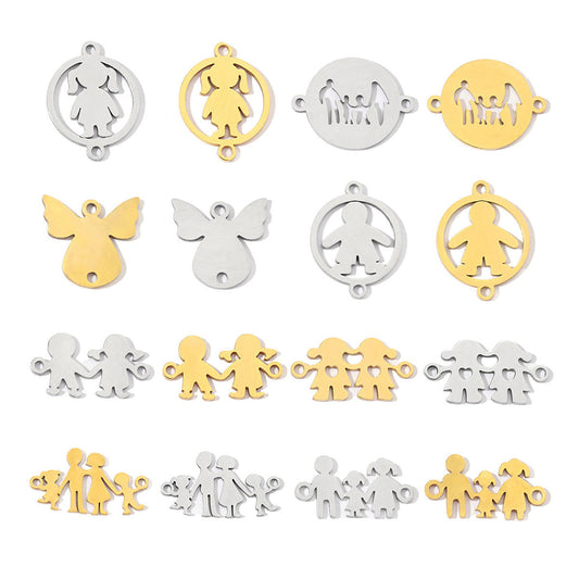 20 pcs/bag boy girl family titanium steel d pendant