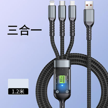 Nylon Braided 3-in-1 Fast Charging Cable Apple Huawei Android