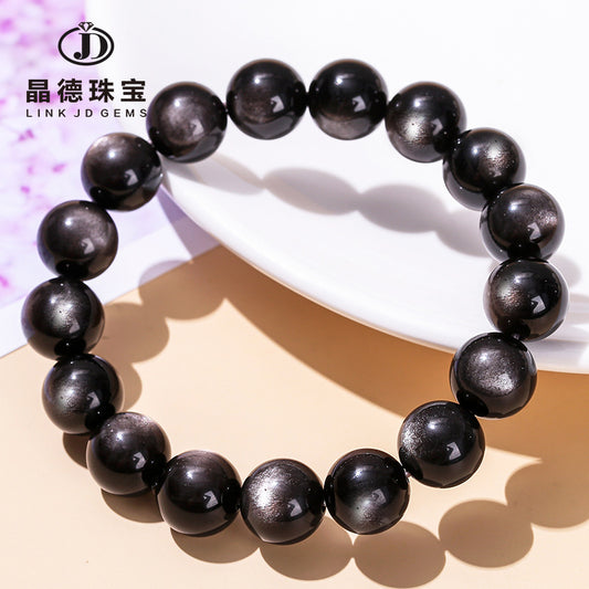 8A Natural Eyes Silver Obsidian Bracelet