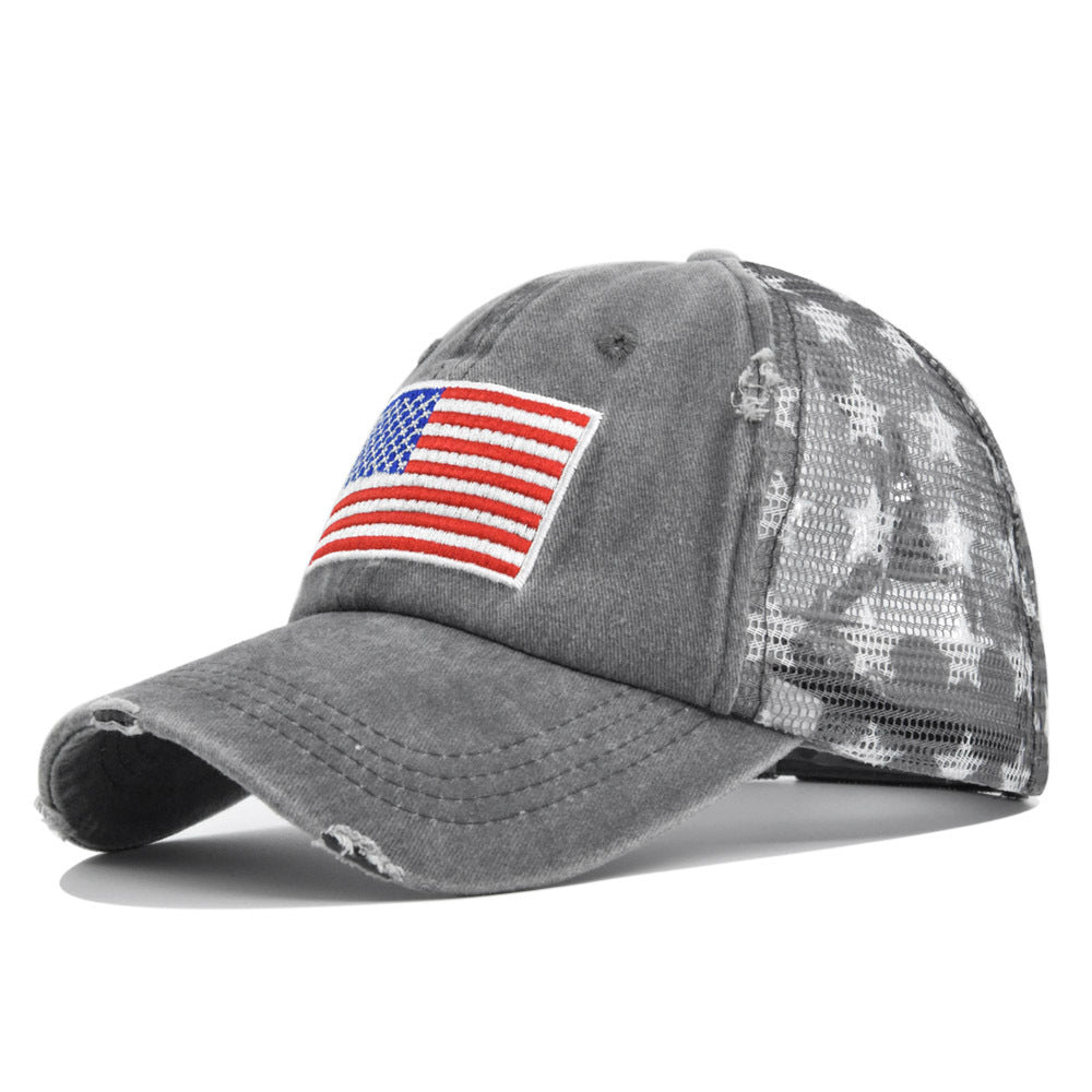 USA Flag Embroidered Mesh Cap, Star Baseball Hat