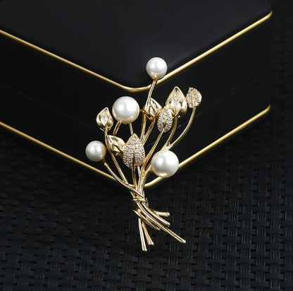 Leaf Brooch Pearl Bouquet