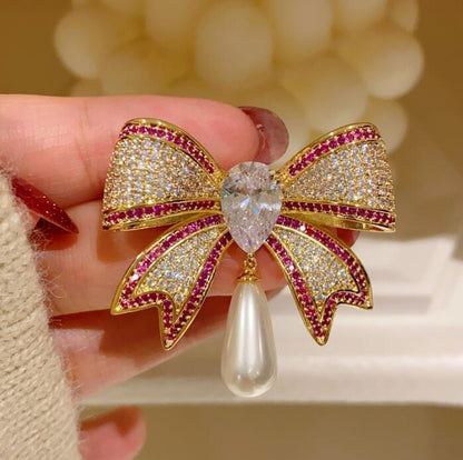 Full Diamond Bow Brooch Brooch