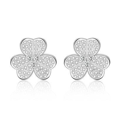 Copper inlaid 5A zircon lucky clover stud earrings