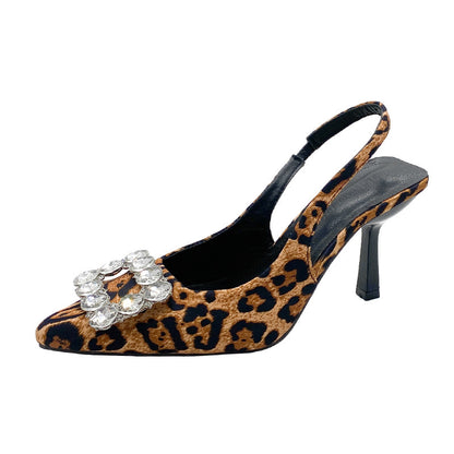 French high heel sandals leopard print