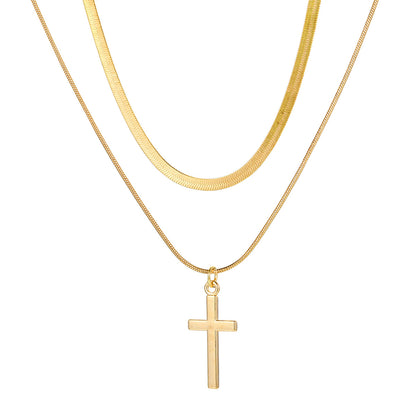 Gold Cross Pendant Clavicle Necklace