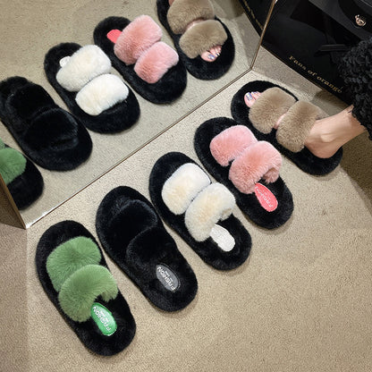 New color-blocked platform shearling slippers