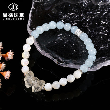 Pulsera de cuentas de concha blanca y aguamarina natural 7A 