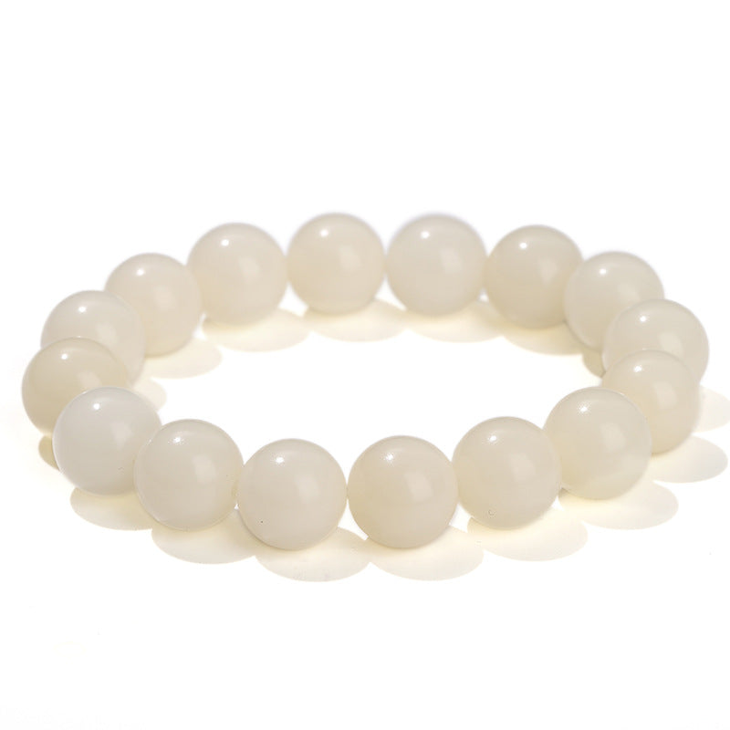 Bodhi root round bead bracelet white jade Bodhi seed