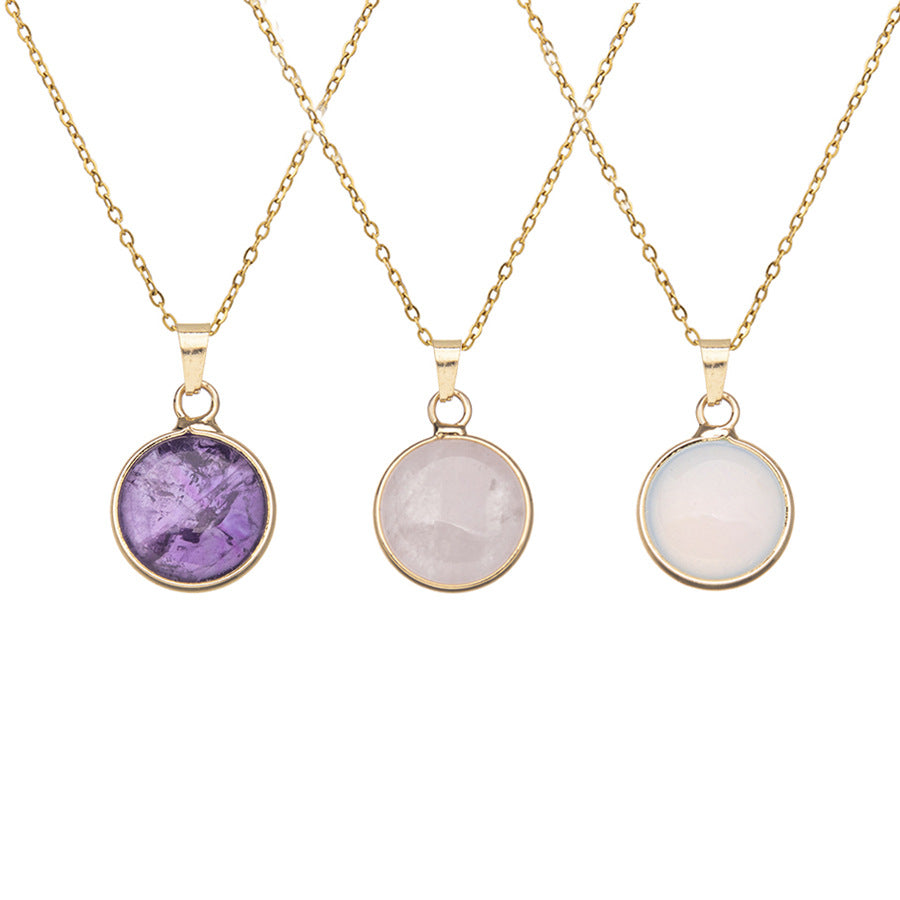 Crystal Round Stainless Steel Pendant Necklace