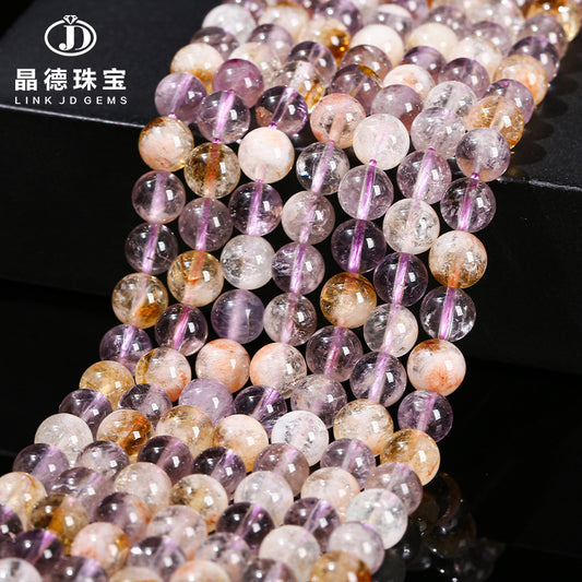 Natural Purple Yellow Asai Crystal Loose Bead Amethyst Bracelet