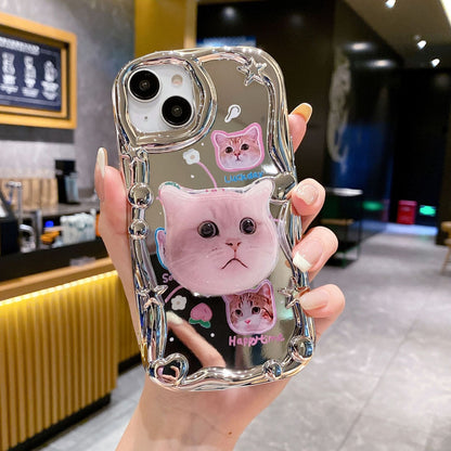 Apple 15 Pro 3D Wave Electroplated Cat iPhone XR Mirror Glitter