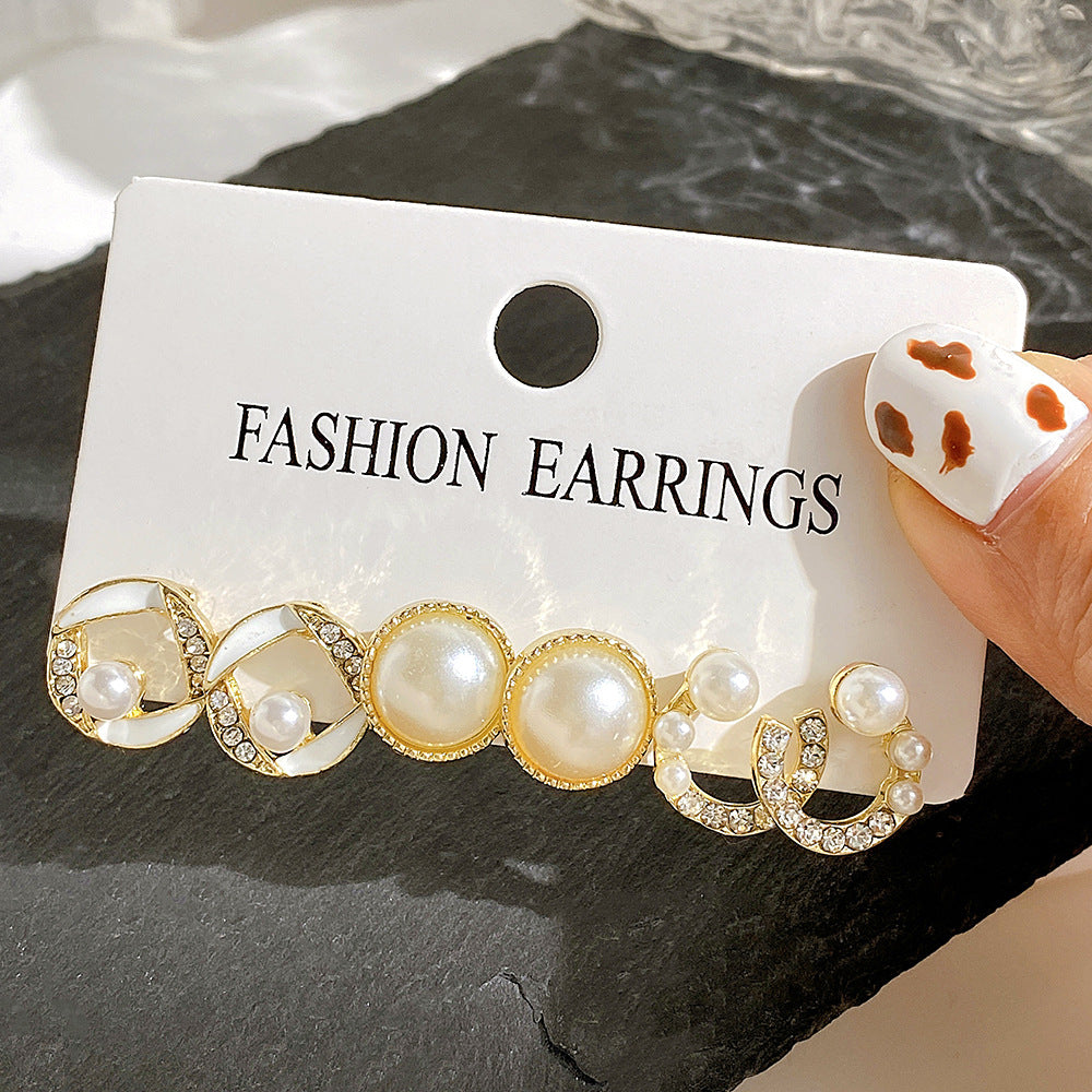 Bow Fishtail Pearl Moon Earrings 3-Piece Set