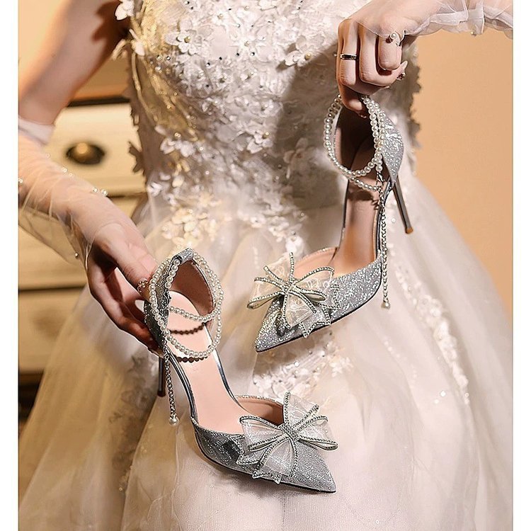 Crystal Silver Bow Heels