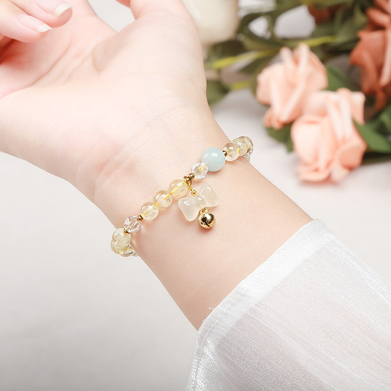 Natural citrine round bead bracelet agate bow.