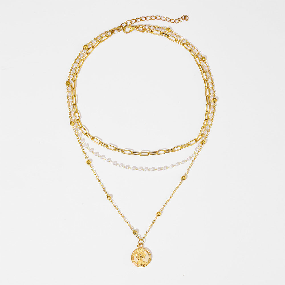 Gold Layered Coin Pearl Necklace