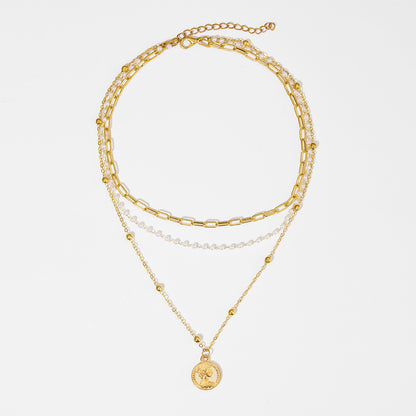 Gold Layered Coin Pearl Necklace