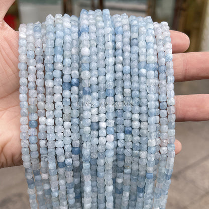 4-5Mm natural aquamarine faceted square beads loose beads