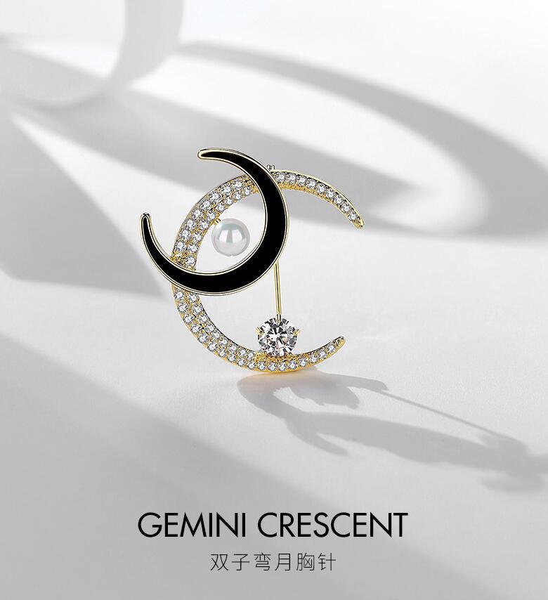 Sparkling Diamond Bright Moon Brooch