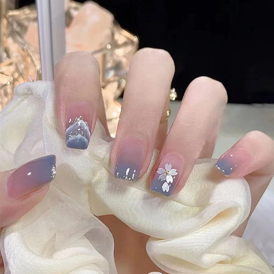 Blue Gradient Ombre Sparkling Fragment Nail Art Pieces