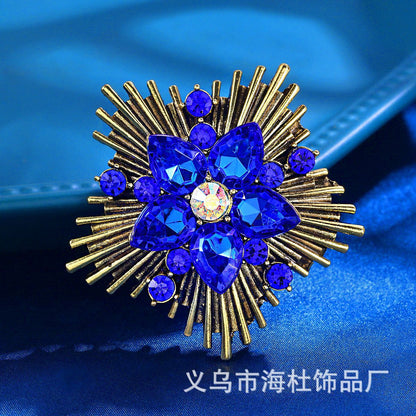 sapphire blue crystal glass brooch