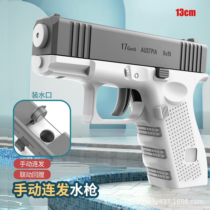 Mini Glock-style Water Pistol with Recoiling Action, Linked Automatic Shooting, Children's Toy Ages 3-8