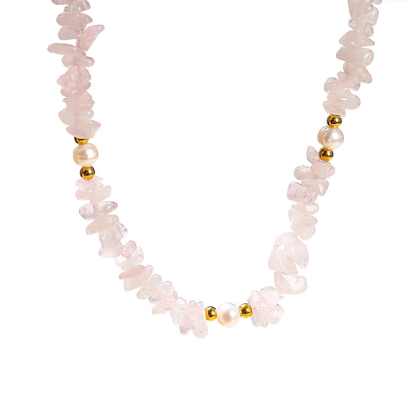 Natural powder crystal gravel baroque pearl necklace