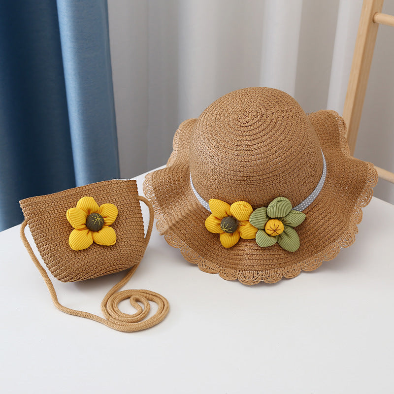 Kids Sun Hat Girls Spring Summer New Straw Purse UV Wide Brim