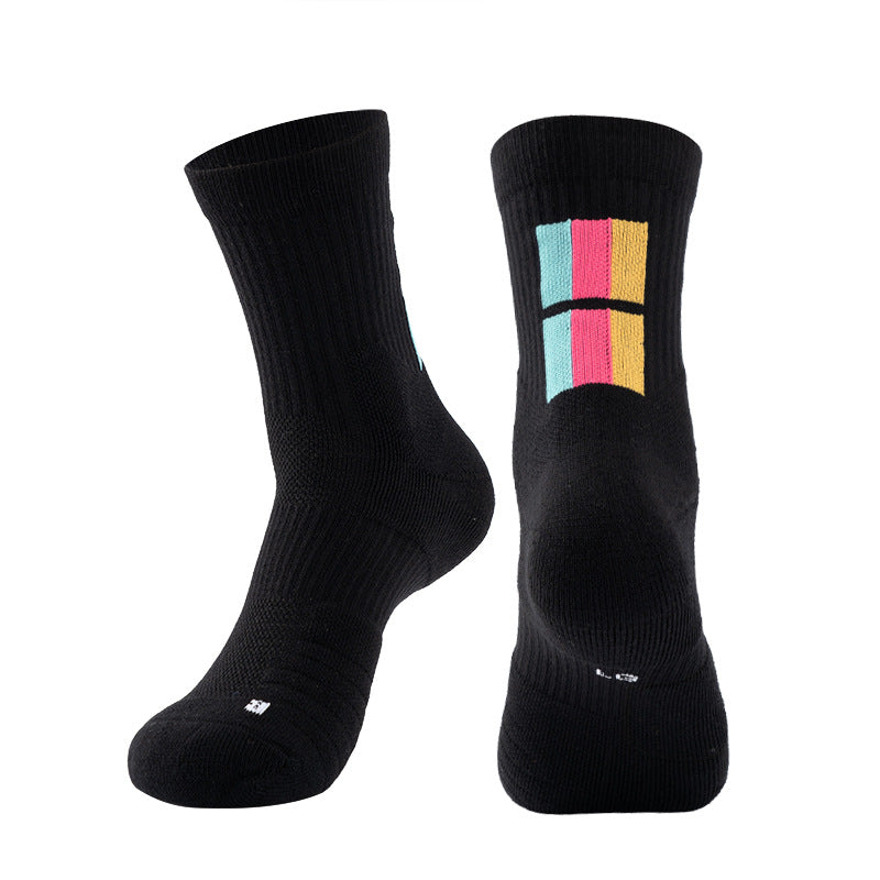 Adult Mid-Calf Gradient Basketball Socks Thick Sports Socks