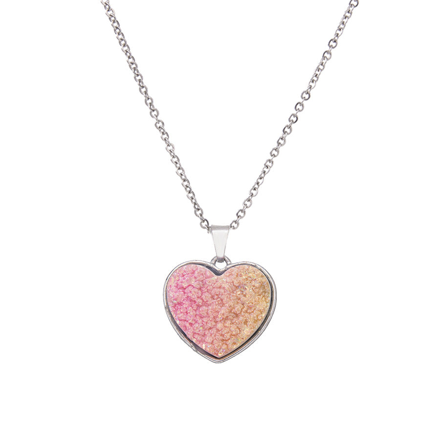 Electroplated dyed crystal stainless steel heart-shaped necklace