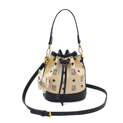 Fashion bucket bag printed drawstring shoulder bag