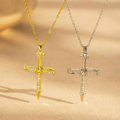 Hip-Hop Cross Necklace: 18K Gold, Zircon Inlay, Unique Pendant